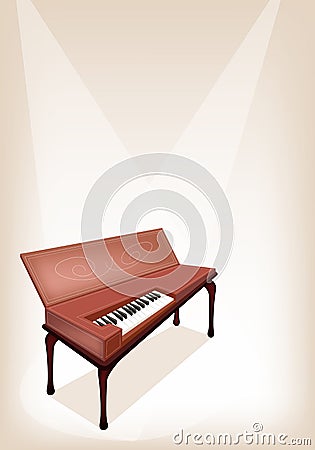 A Retro Clavichord on Brown Stage Background Vector Illustration