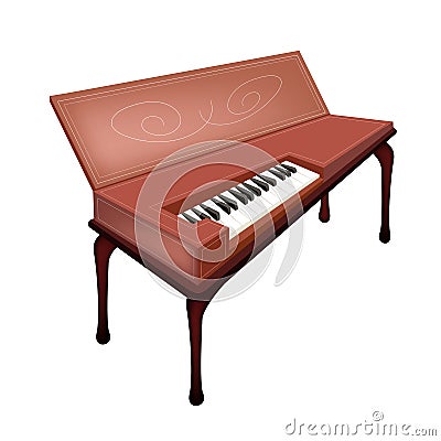 A Retro Clavichord Isolated on White Background Vector Illustration