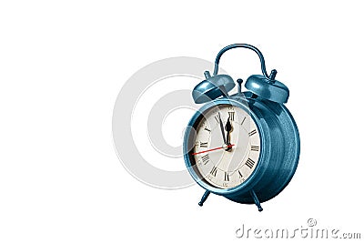 retro clock, watch, pointer clock, Blue color alarm clock on isolated white background Stock Photo