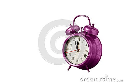 retro clock, watch, pointer clock, Pink color alarm clock on isolated white background Stock Photo