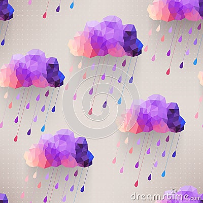 Retro cloud seamless pattern with rain symbol, hipster background made of triangles Retro background with rain drop Stock Photo