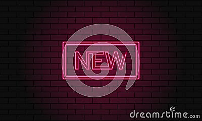 Retro club inscription New. Vintage electric signboard with bright neon lights. Pink light falls on a brick background. Vector ill Vector Illustration