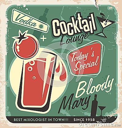 Retro cocktail lounge vector poster design Vector Illustration