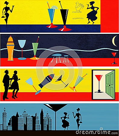 Retro Cocktail Web Banners Vector Illustration