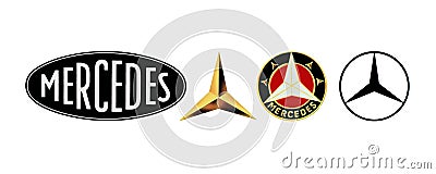 Retro collection of Mercedes Benz car logos Editorial Stock Photo