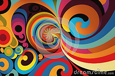 Retro color cheme abstract geometry background. Psychedelic vintage. Generative AI Cartoon Illustration