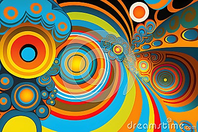 Retro color cheme abstract geometry background. Psychedelic vintage. Generative AI Cartoon Illustration