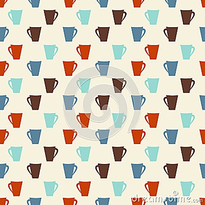 Retro colored coffee cups seamless pattern Vector Illustration