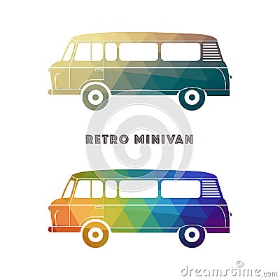 Retro colorful minivan. Classic vintage hippie van. Vector Illustration