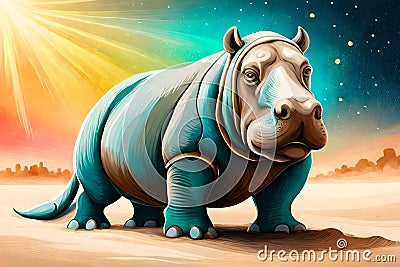 retro colorful modern art of a hippo. ai generated Stock Photo