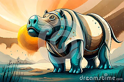 retro colorful modern art of a hippo. ai generated Stock Photo