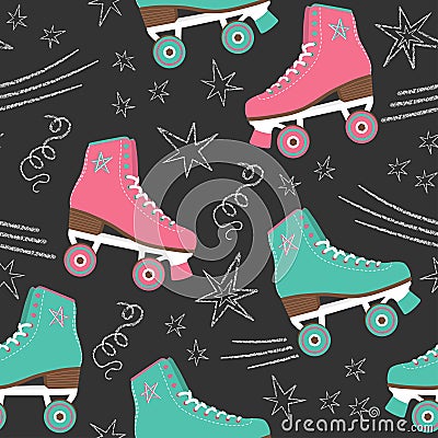 Retro Roller Rink Nostalgia pink teal pattern Vector Illustration