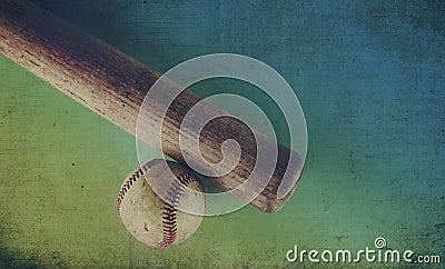 Retro coloring of old baseball bat and ball Stock Photo