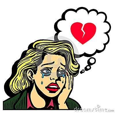 Retro comic book pop art girl crying broken-hearted vector Vector Illustration