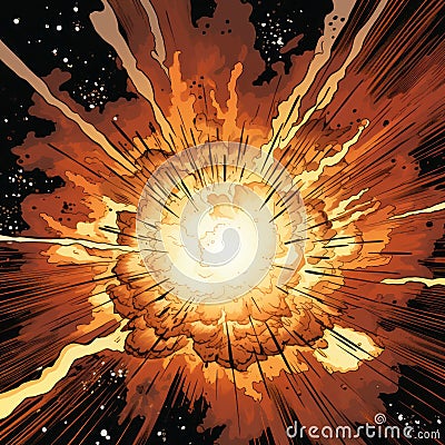 Retro Comic Book Style: Glowing Asteroid Explosion Cartoon Illustration