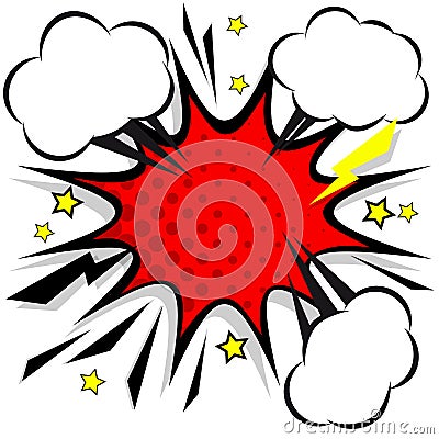 Retro comic design speech bubbles. Flash explosion with clouds Vector Illustration