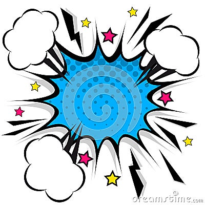 Retro comic design speech bubbles. Flash explosion with clouds Vector Illustration