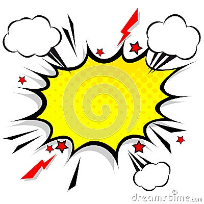 Retro comic design speech bubbles. Flash explosion with clouds Vector Illustration