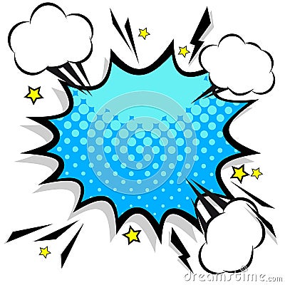 Retro comic design speech bubbles. Flash explosion with clouds Vector Illustration