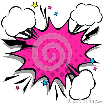 Retro comic design speech bubbles. Flash explosion with clouds Vector Illustration