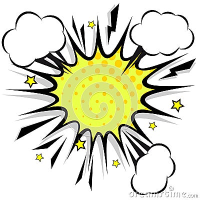 Retro comic design speech bubbles. Flash explosion with clouds Vector Illustration