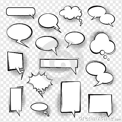 Retro comic empty speech bubbles set for message Vector Illustration