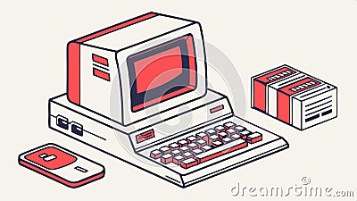 Retro computer illustration vector, vintage desktop design, old technology vector design Generative AI Vector Illustration