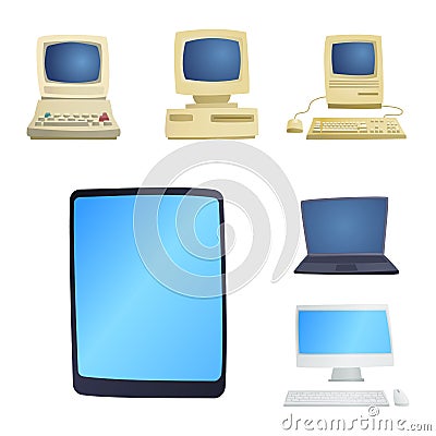 Retro computer item classic antique technology style business personal equipment and vintage pc desktop hardware Vector Illustration