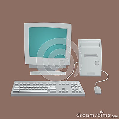 Retro computer item classic antique technology style business personal equipment and vintage pc desktop hardware Vector Illustration