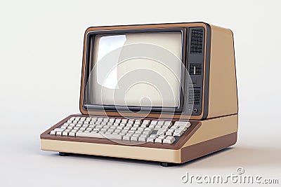 A retro computer with a large screen and keyboard Stock Photo