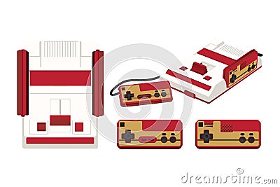 Retro console game element vector play flat element 80s controller gaming Vector Illustration