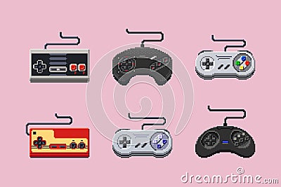 Retro Console Gamepads in Pixelart Style Vector Illustration