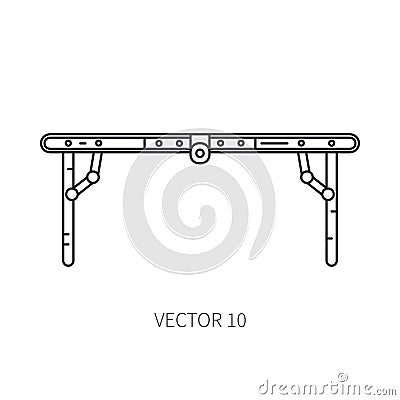 Retro convertible furniture, compact table vector line icon. Summer travel vacation, tourism, camping equipment Vector Illustration