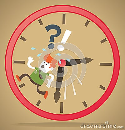 Retro Corporate Guy is Running out of Time. Vector Illustration