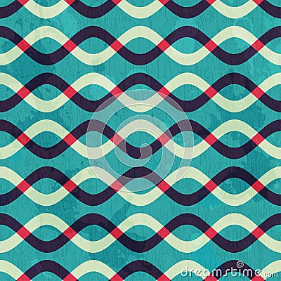 Retro curve seamless pattern with grunge effect Vector Illustration