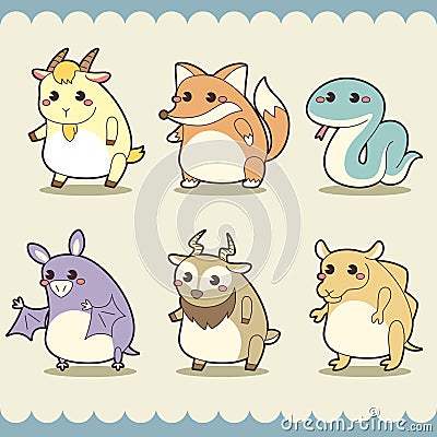 Retro cute animals set Vector Illustration