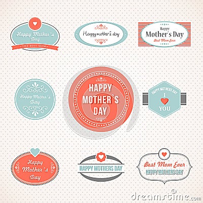 Retro cute Happy Mothers day label set Vector Illustration