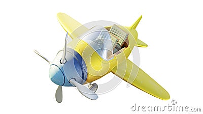 Retro cute yellow and blue two seat airplane Stock Photo