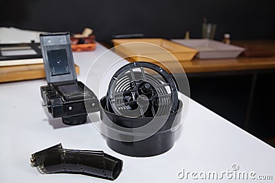 Retro darkroom devices for manufacturing old photos Stock Photo