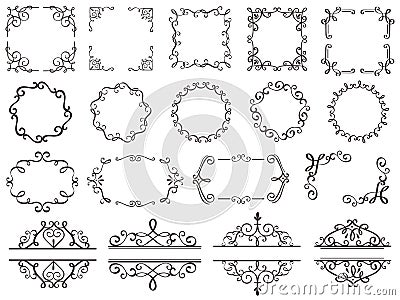 Retro decoration frames. Vintage filigree swirls border, elegant decorative frame and ornate divider classic elements Vector Illustration