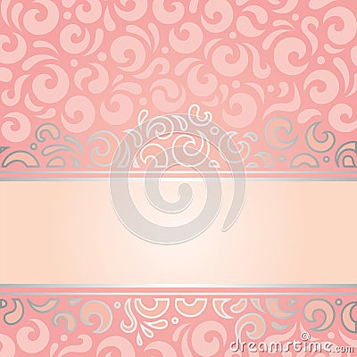 Retro decorative pink & silver invitation vintage wallpaper design Vector Illustration