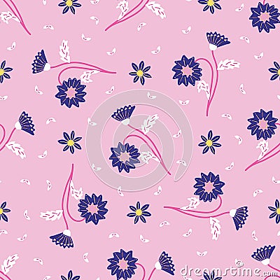 Retro delicate floral daisies seamless pattern. All over print vector background. Pretty summer 1950s fashion style. Trendy Stock Photo