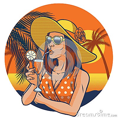 Retro design of summer girl Vector Illustration