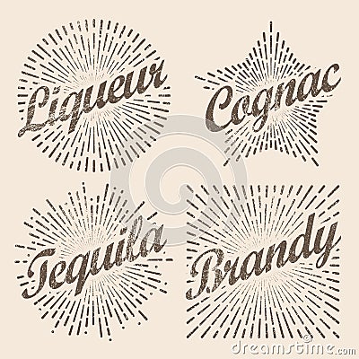 Retro design sunburst, radiant starburst for brandy and alcohol. Vector Illustration