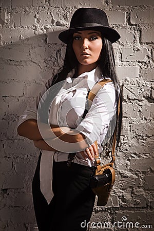 Retro detective girl Stock Photo