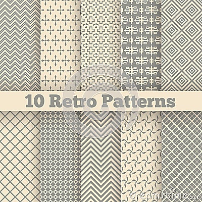 Retro different seamless patterns. Vector Vector Illustration