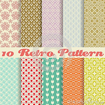 Retro different vector seamless patterns (tiling). Vector Illustration