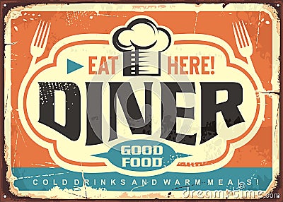 Retro diner restaurant tin sign design Vector Illustration