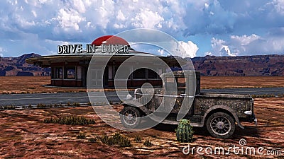 Retro Diner Route 66 Illustration Stock Photo