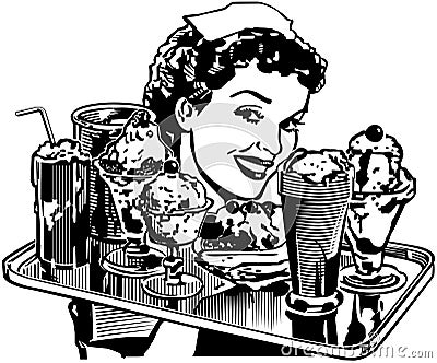 Retro Diner Waitress Vector Illustration